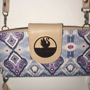 Gloria Vanderbilt Women's Paisley Long Wallet Crossbody Purse Purple Cream NWT